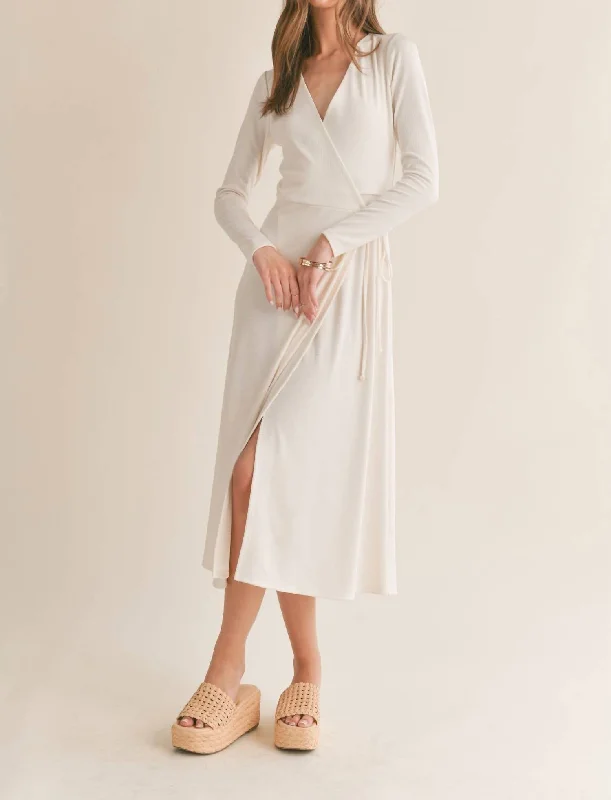 Midi dress with glitter accents-Icon Wrap Midi Dress In Off White