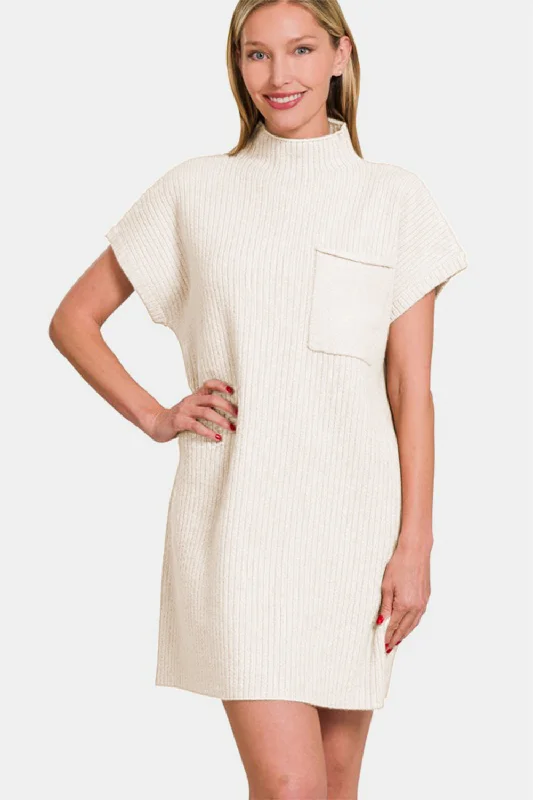 Mini dress with casual chic-Zenana Short Sleeve Sweater Mini Dress