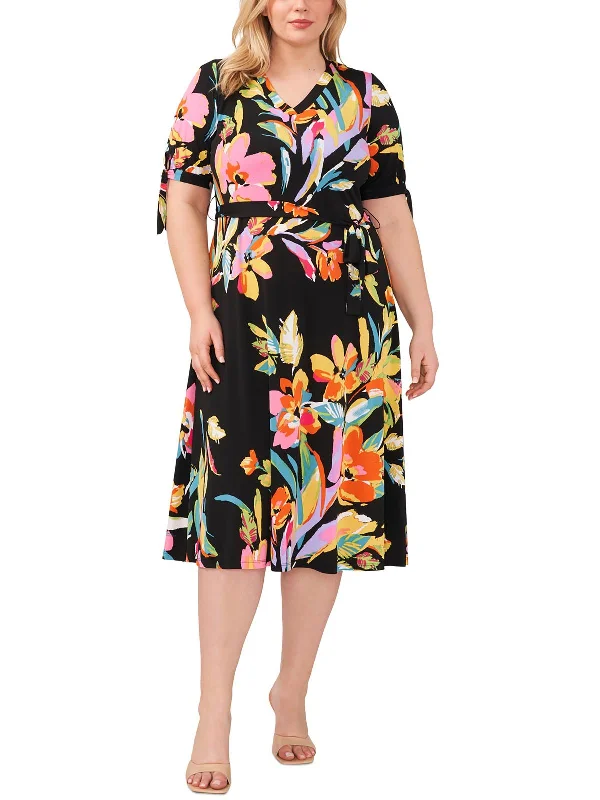 Midi dress with casual comfort-Plus Womens Floral Print Polyester Midi Dress