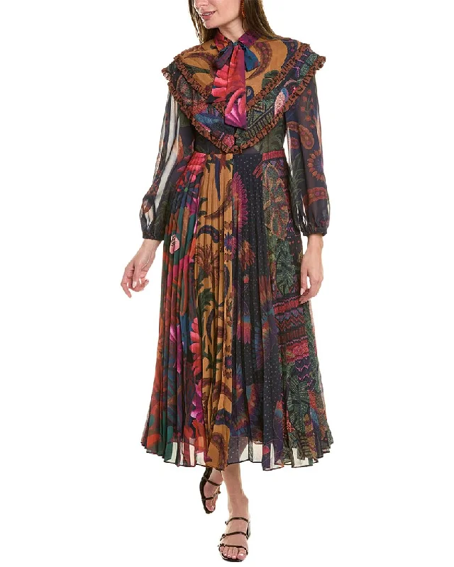 Maxi dress with modern design-FARM Rio Mixed Prints Pleated Maxi Dress