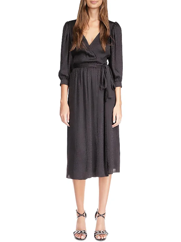 Midi dress with voluminous sleeves-Womens Wedding Guest Midi Wrap Dress