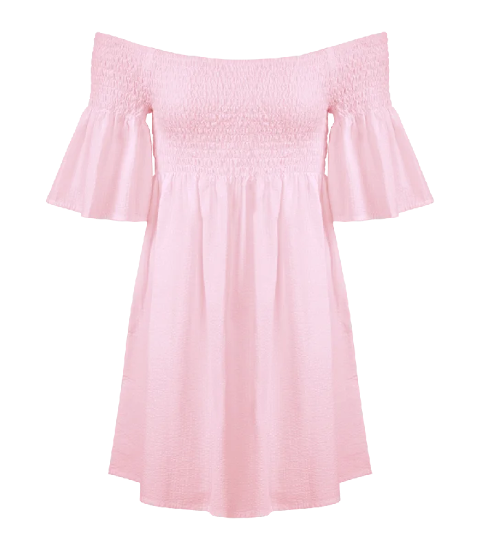 Mini dress with tulip hem-Arianna Smocked Bell Sleeve Mini Dress