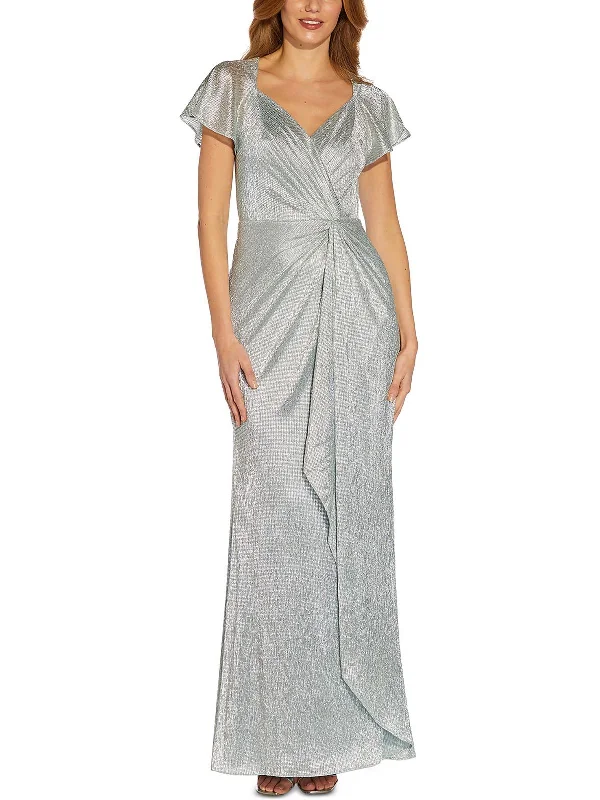 Maxi dress with crochet details-Womens Metallic Maxi Evening Dress