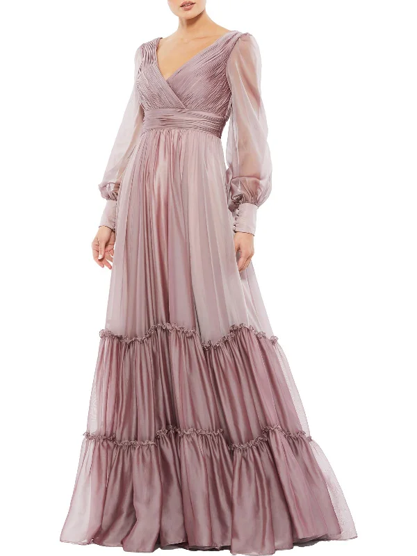 Maxi dress with tiered layers-Womens Satin Maxi Evening Dress