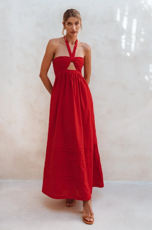 Maxi dress with romantic style-Penelope Halter Linen Maxi Dress