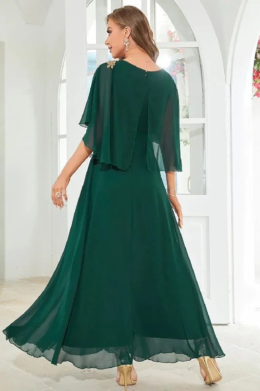 Maxi dress with cowl neck-TastyHottie - Batwing Sleeves Appliques Chiffon Long Wedding Guest Dress