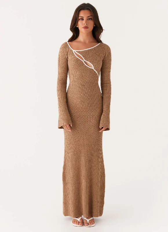 Maxi dress with wild prints-Hilary Crochet Maxi Dress - Tan