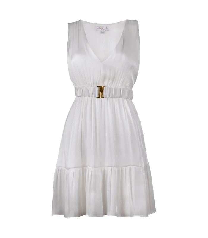 Mini dress for beach vacation-Lia Sleeveless Mini Tiered Dress