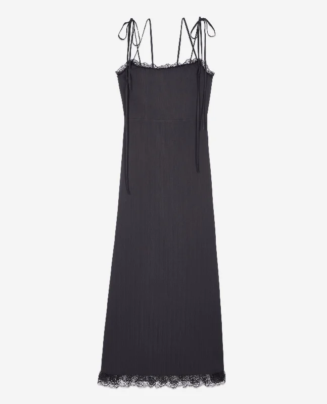 Maxi dress with glam touch-Long Dress With Lace | Women | Black