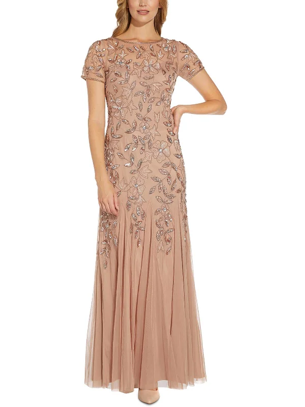 Maxi dress with chic design-Womens Embellished Maxi Evening Dress