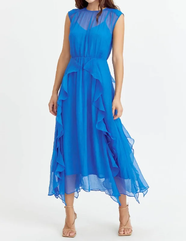 Midi dress with romantic style-Rosalie Cascading Ruffled Midi Dress In Sea Blue