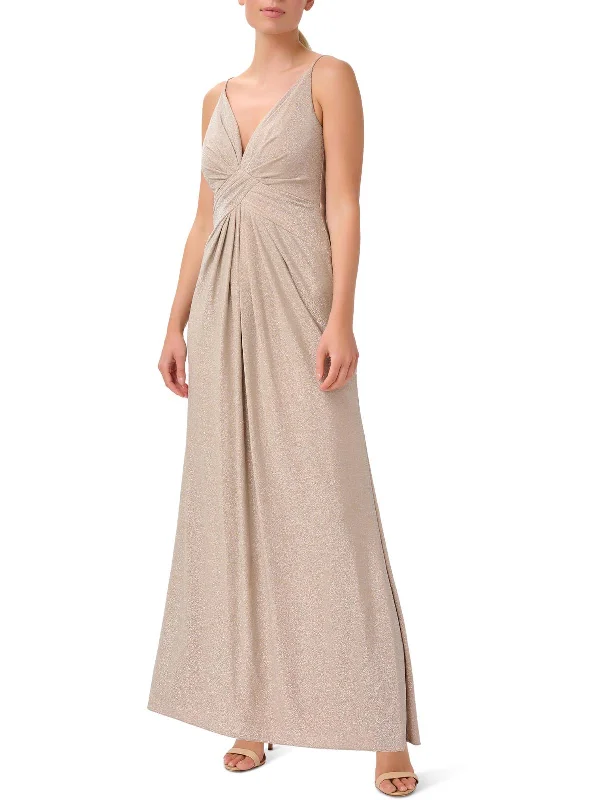 Maxi dress with tie waist-Womens Metallic Maxi Evening Dress