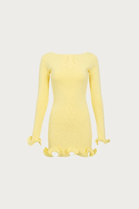 Mini dress with nautical theme-Ruffle Hem Mini Dress (Butter Yellow)