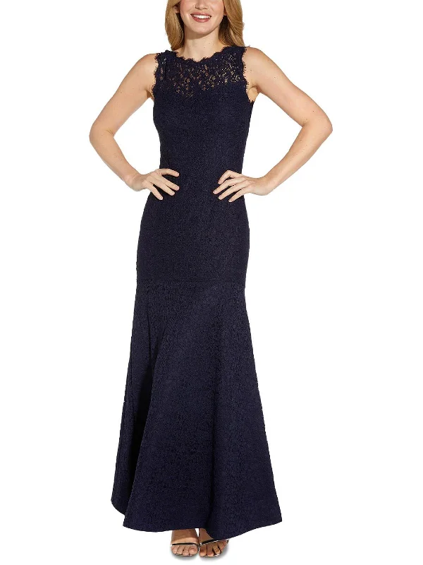 Maxi dress with elastic waistband-Womens Lace Maxi Evening Dress