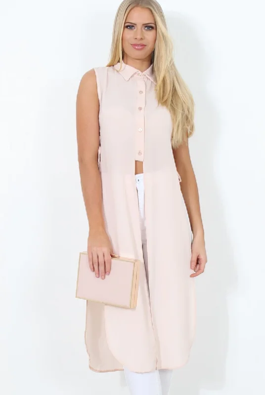 Maxi dress with quilted design-Nude Split Detail Longline Shirt - Eva