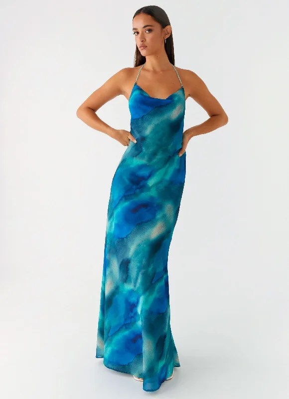 Maxi dress with voluminous sleeves-Journey Maxi Dress - Blue Tie Dye