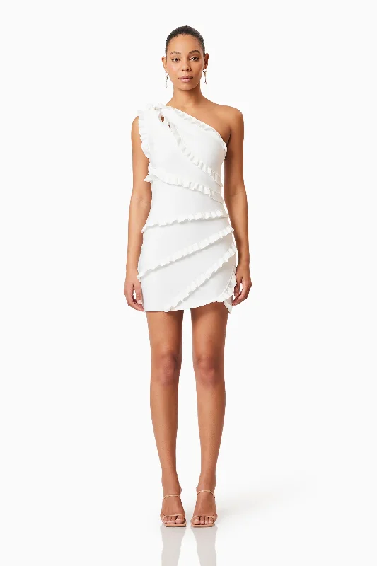 Mini dress with pleated skirt-Kimberly Frill Mini Dress in White