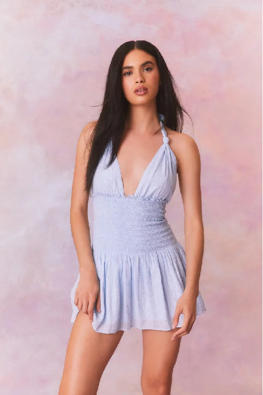 Mini dress with sheer panels-Luisetta Halter Mini Dress