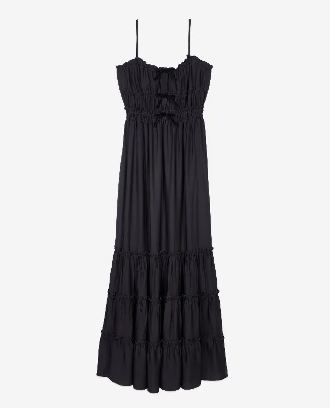 Maxi dress with frilly details-Long Dress With Bows | Women | Black