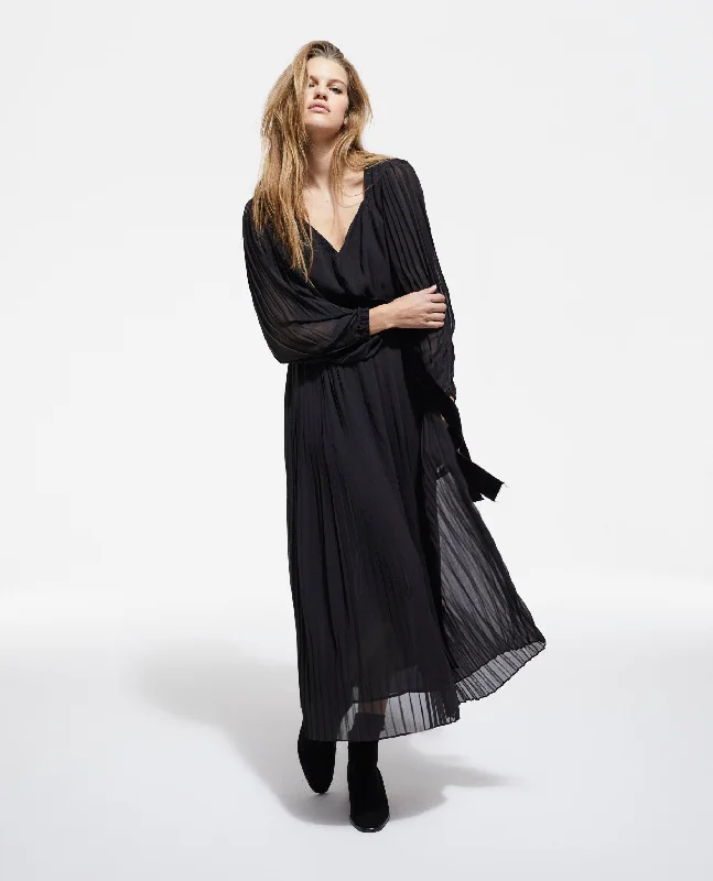 Maxi dress with wrap style-Long Dress | Women | Black