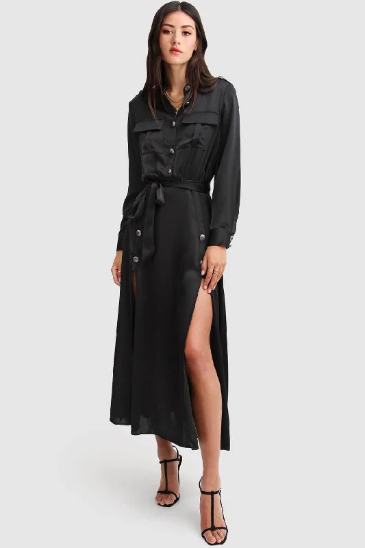 Maxi dress with faux leather-Lover To Lover Maxi Shirt Dress in Black