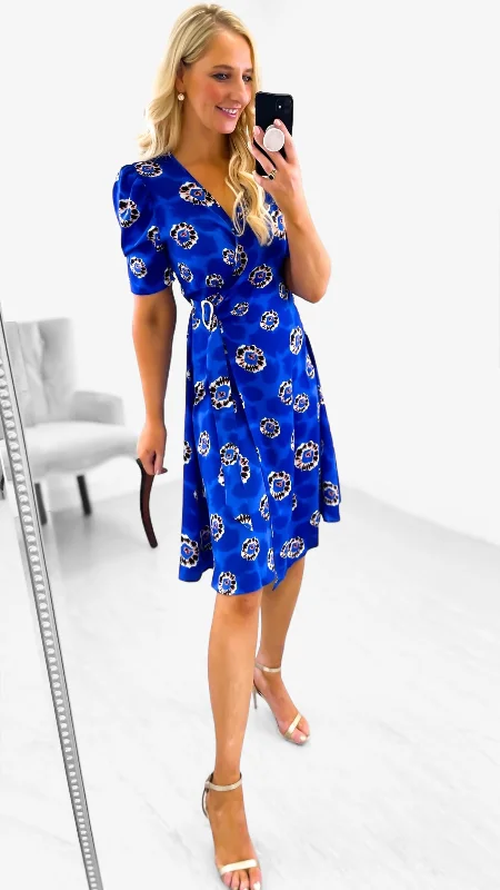 Cocktail dress with fit and flare-4-A1898 Maple Royal Print Wrap dress