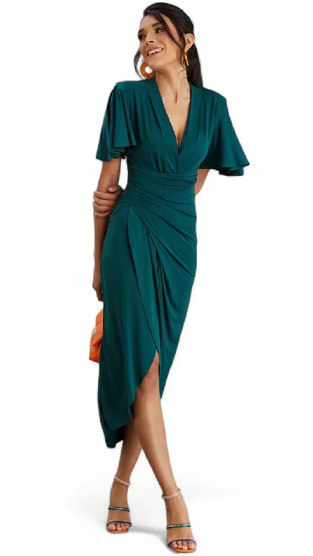 Cocktail dress with cape-4-A1937 Croia Green Faux Wrap Dress