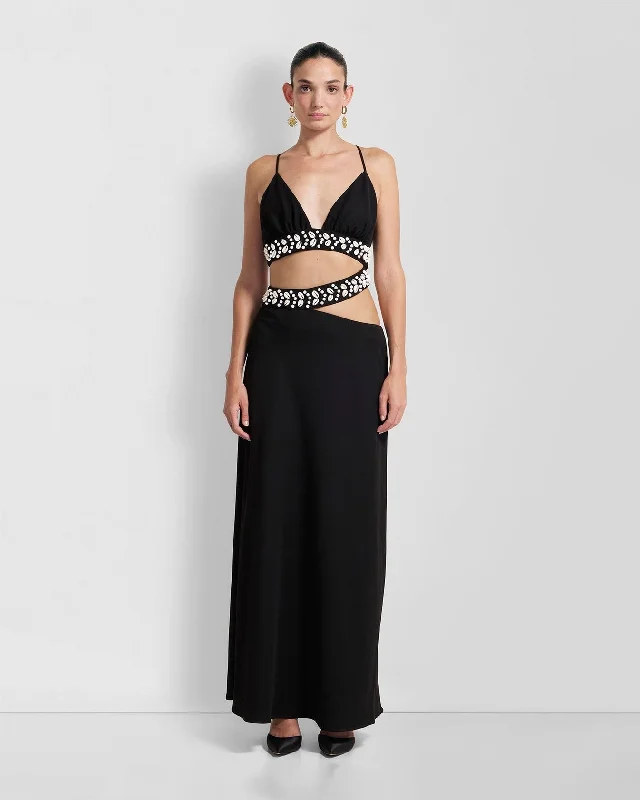 Maxi dress with embroidered flowers-La Playa Maxi Dress - Noir