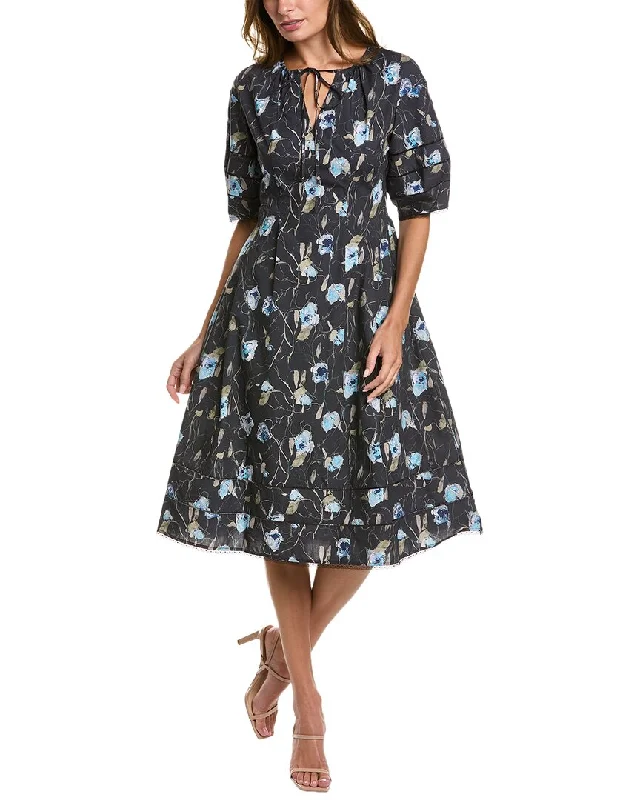 Midi dress with lace-up front-Marchesa Notte Aster Printed Midi Dress