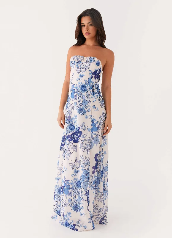 Maxi dress with sheer panels-Tayla Linen Maxi Dress - Serene Sky Floral