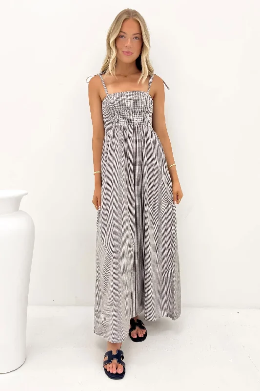 Maxi dress with one shoulder-Ada Maxi Dress Black Gingham