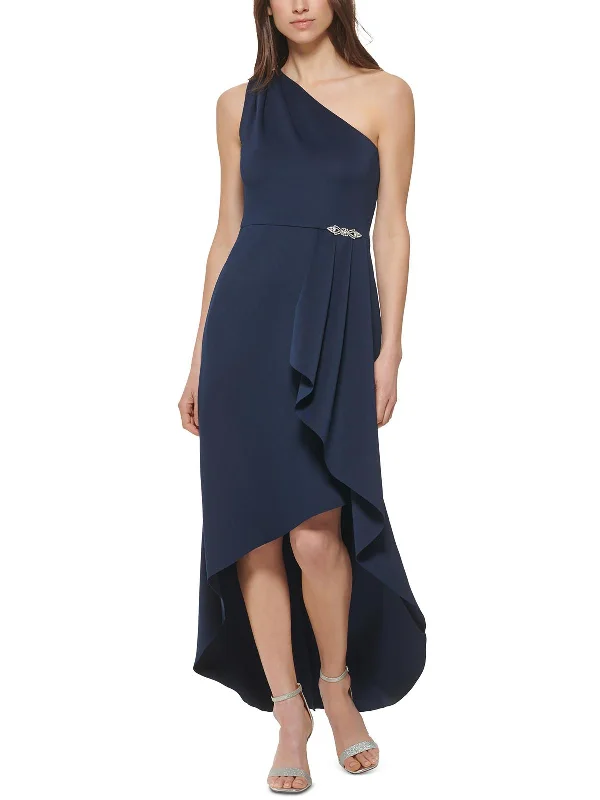 Maxi dress with draped bodice-Petites Womens Ruffled Maxi Evening Dress