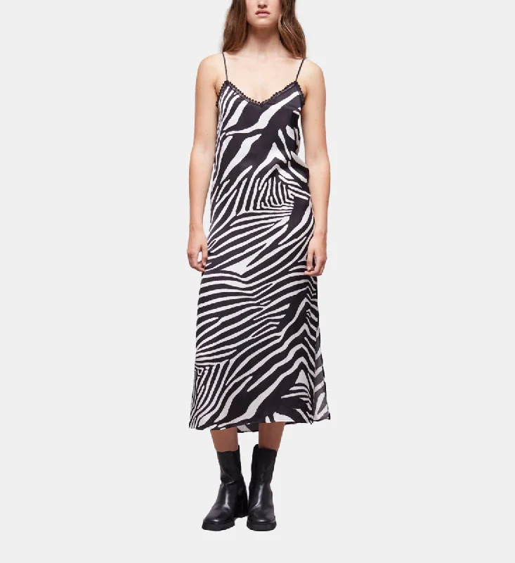 Maxi dress with trumpet sleeves-Printed Long Dress | Women | Black x White