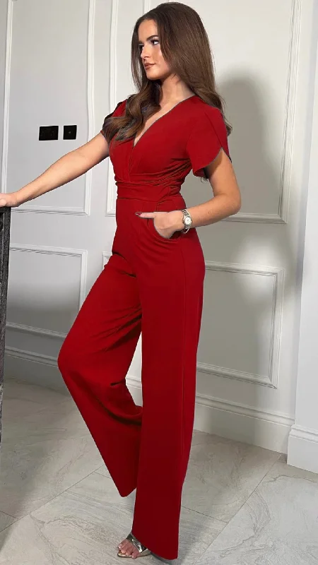 Cocktail dress for parties-5-A2040 Wine Red Bridget Jumpsuit