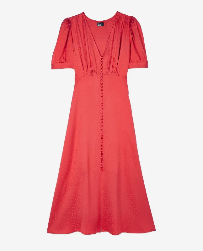 Maxi dress with halter neck-Red Long Dress With Buttoning | Women | Rubis