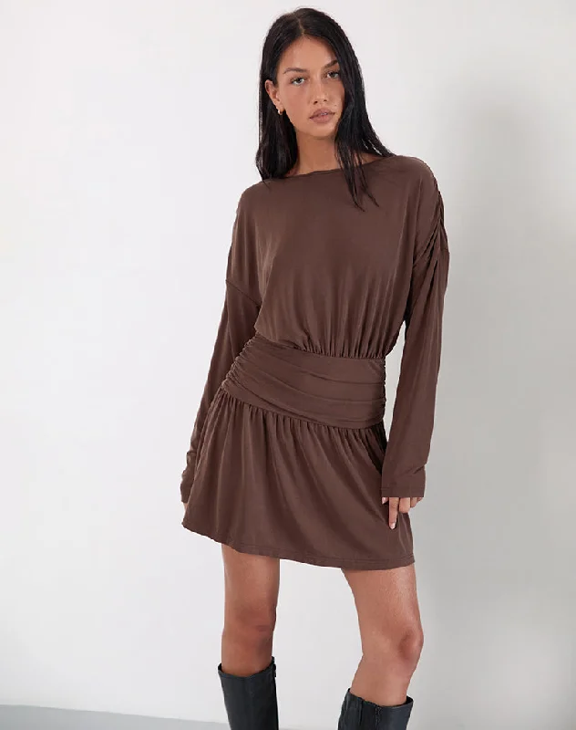 Mini dress with trumpet sleeves-Sanuli Mini Dress In Bitter Chocolate