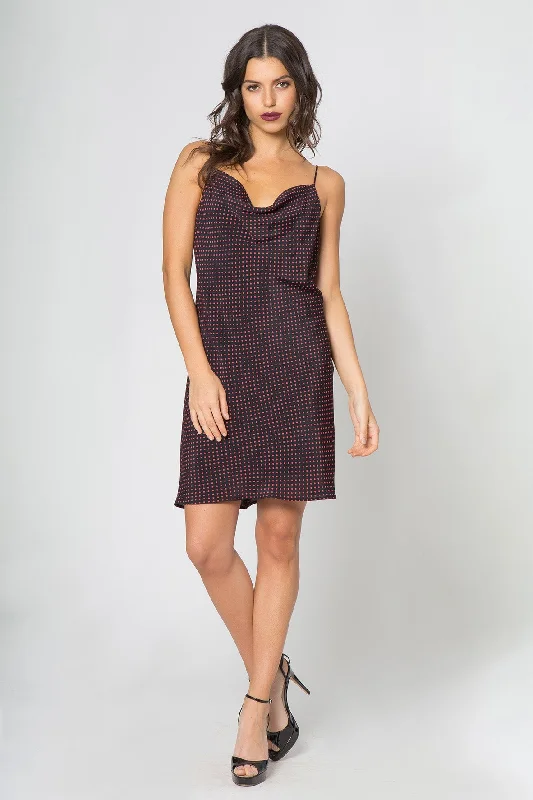 Mini dress with retro style-Polka Dot Cowl Neck Mini Dress