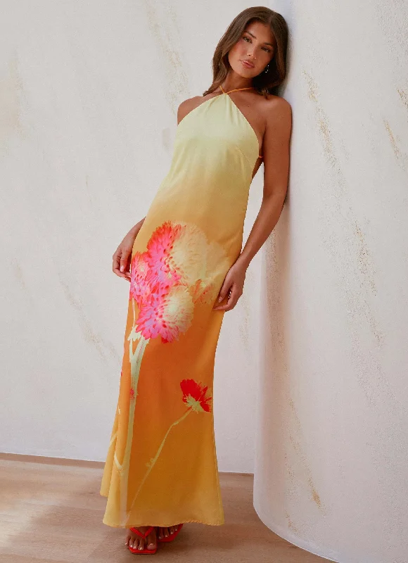 Maxi dress with cool tones-Chloe Maxi Dress - Orange Floral