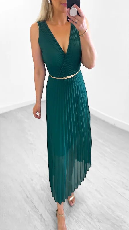 Ivory cocktail dress-A1923 Dark Green 2 Way Pleat Dress