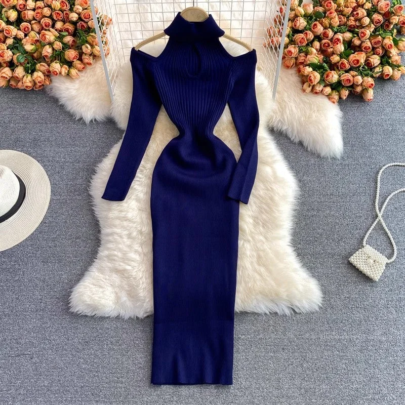 Maxi dress with wild prints-knitted stretch dress women's new strapless sweater dress fashionable long skirt    S4041