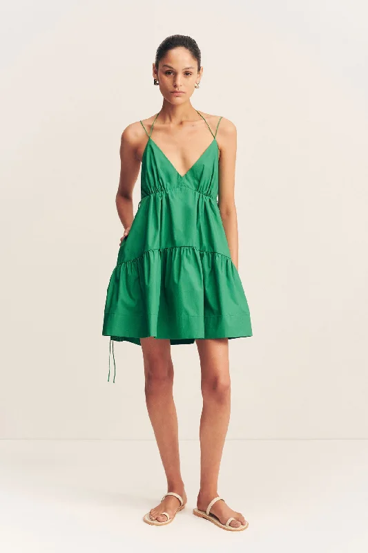 Mini dress with illusion sleeves-MAIORI TIERED MINI DRESS - APPLE GREEN