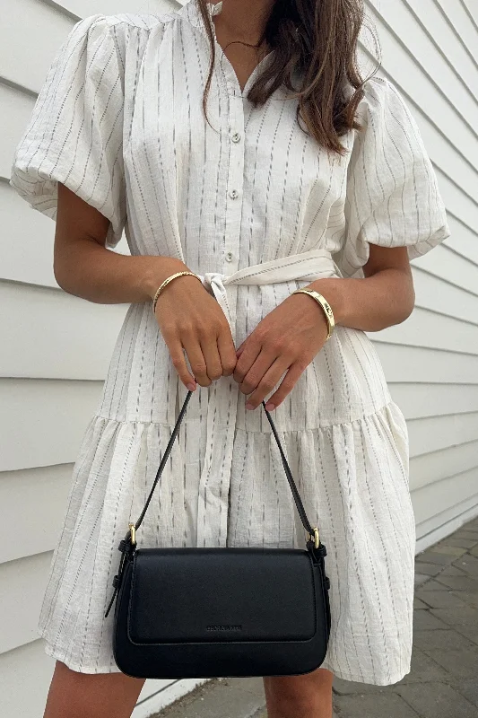 Mini dress with halter neck-Delphi Ivory Stripe Drop Waist Belted Mini Dress