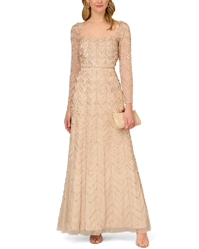 Maxi dress with plunging neckline-Aidan Mattox Fully Beaded Long Dress