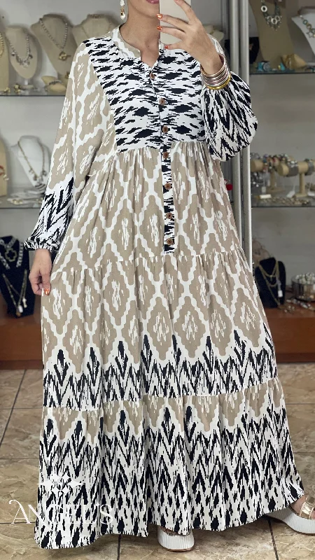 Maxi dress with utility style-Cream/Black OS Maxi Dress