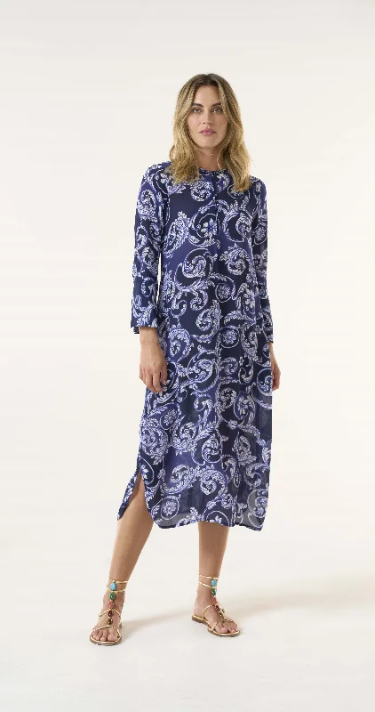 Maxi dress with ruched sides-Long Genie Beco Navy