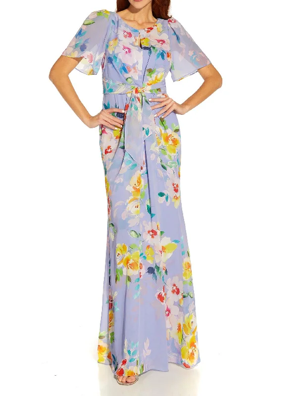 Maxi dress with retro vibe-Womens Tie Waist Maxi Evening Dress