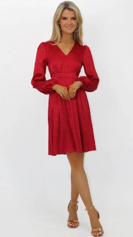 Mini dress with modern design-A2060 Audrey Red Embossed Mini Dress