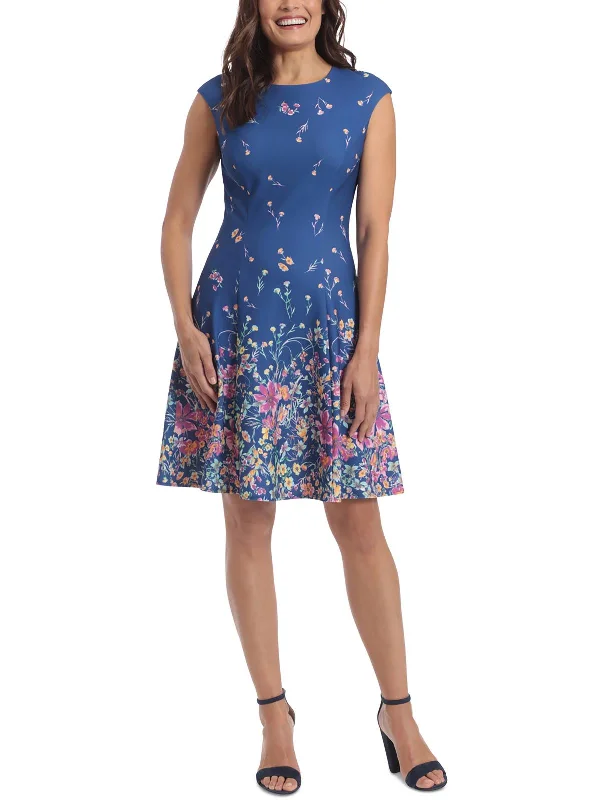 Midi dress with utility style-Womens Floral Print Crepe Midi Dress