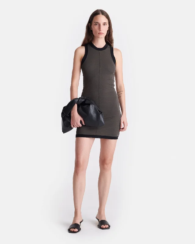 Mini dress with cut-out details-Lorett - Mesh Jersey and Merino Wool Mini Dress - Dark Moss/Black