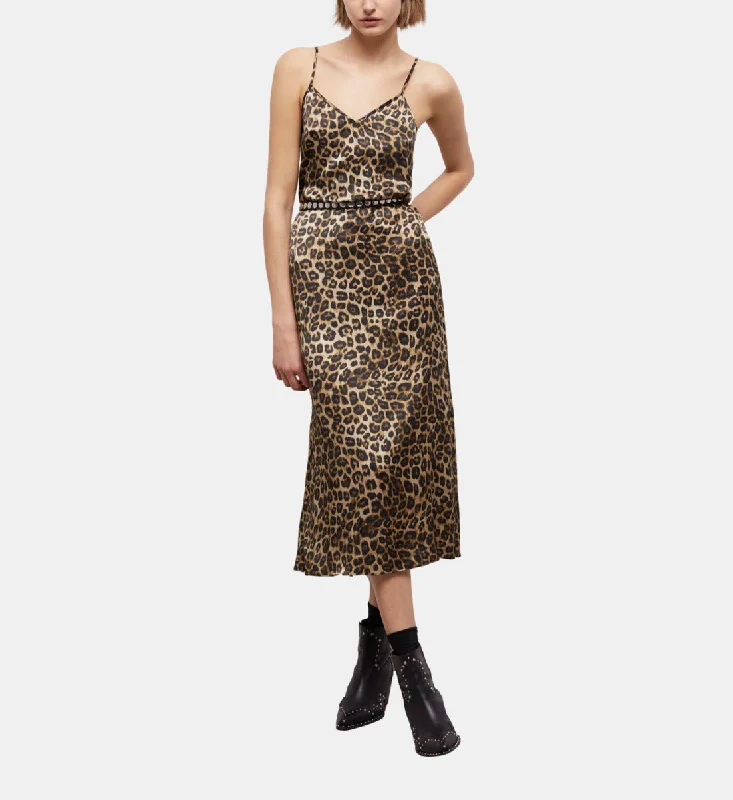 Maxi dress with smocked bodice-Long Print Silk Dress | Women | Leopard